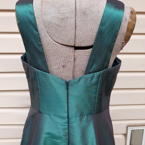 Vintage Formal Satin Dress Shimmer Green Prom Wedding 36B 31W - Picture 9 of 12